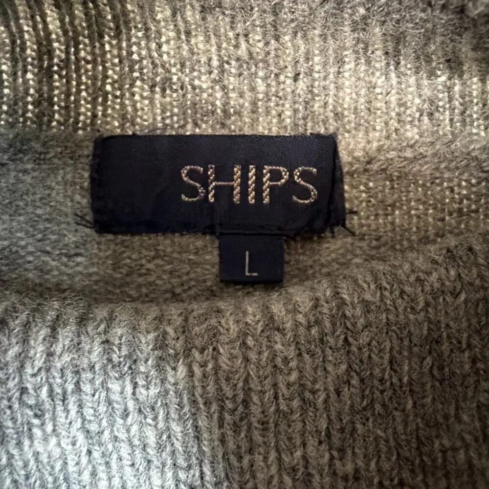 SHIPS English Argyle Pullover Lambswool‎ Sweater Turtleneck Mens L Gray Cream
